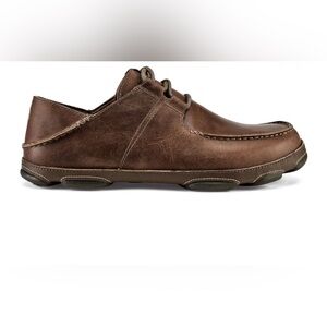 OLUKAI Ohana Sz 11 Oiled Brown Leather Lace Up Loafers Excellent Condition